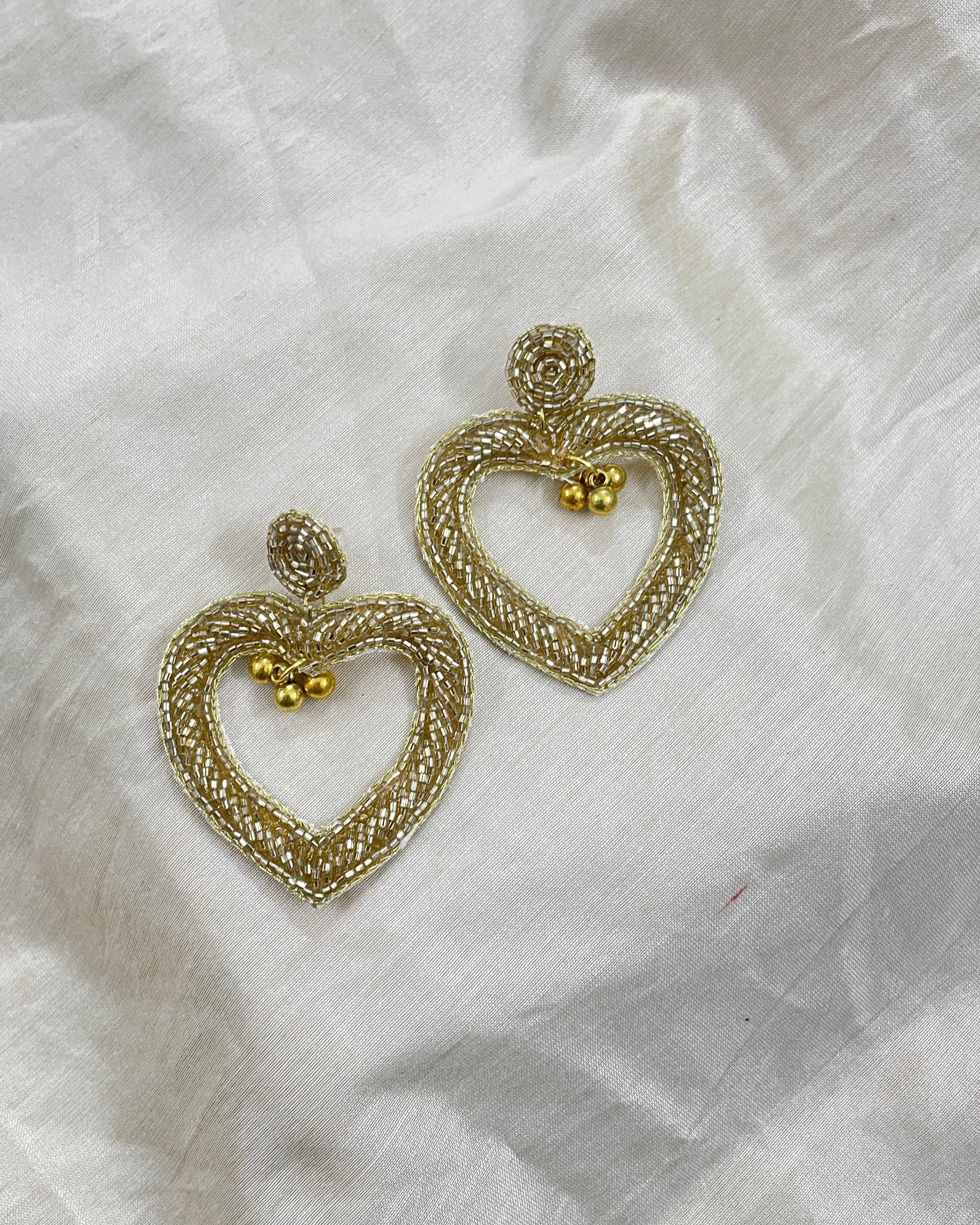 Golden Heart Beaded Earrings By Gamthi Fashion