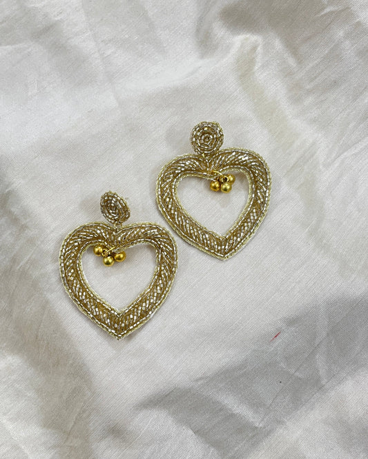 Golden Heart Beaded Earrings By Gamthi Fashion