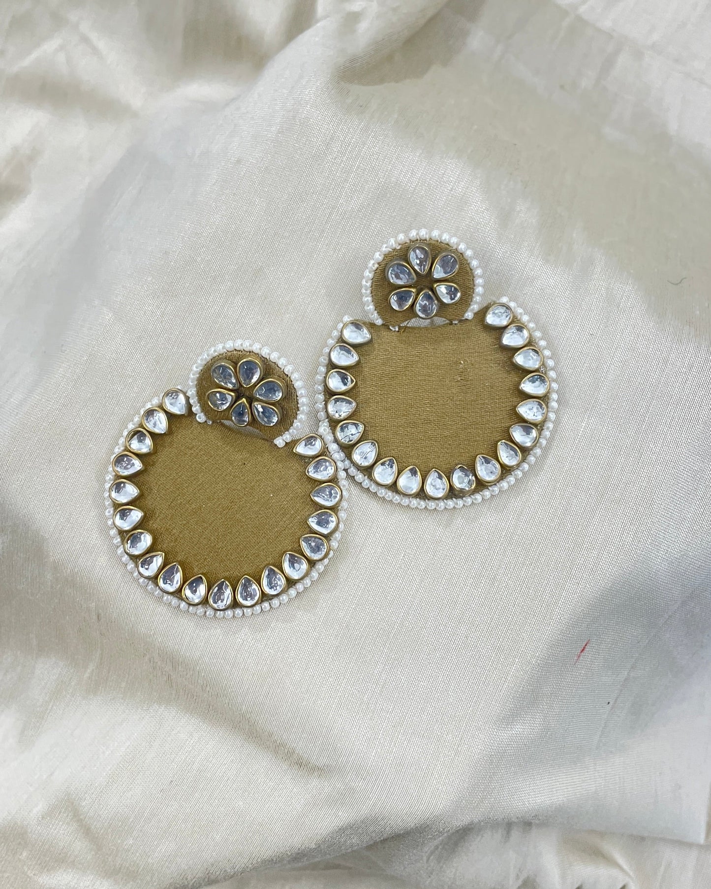 Golden Kundan Fabric Earrings By Gamthi Fashion