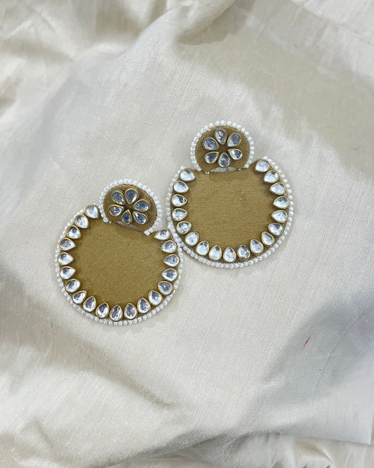 Golden Kundan Fabric Earrings By Gamthi Fashion