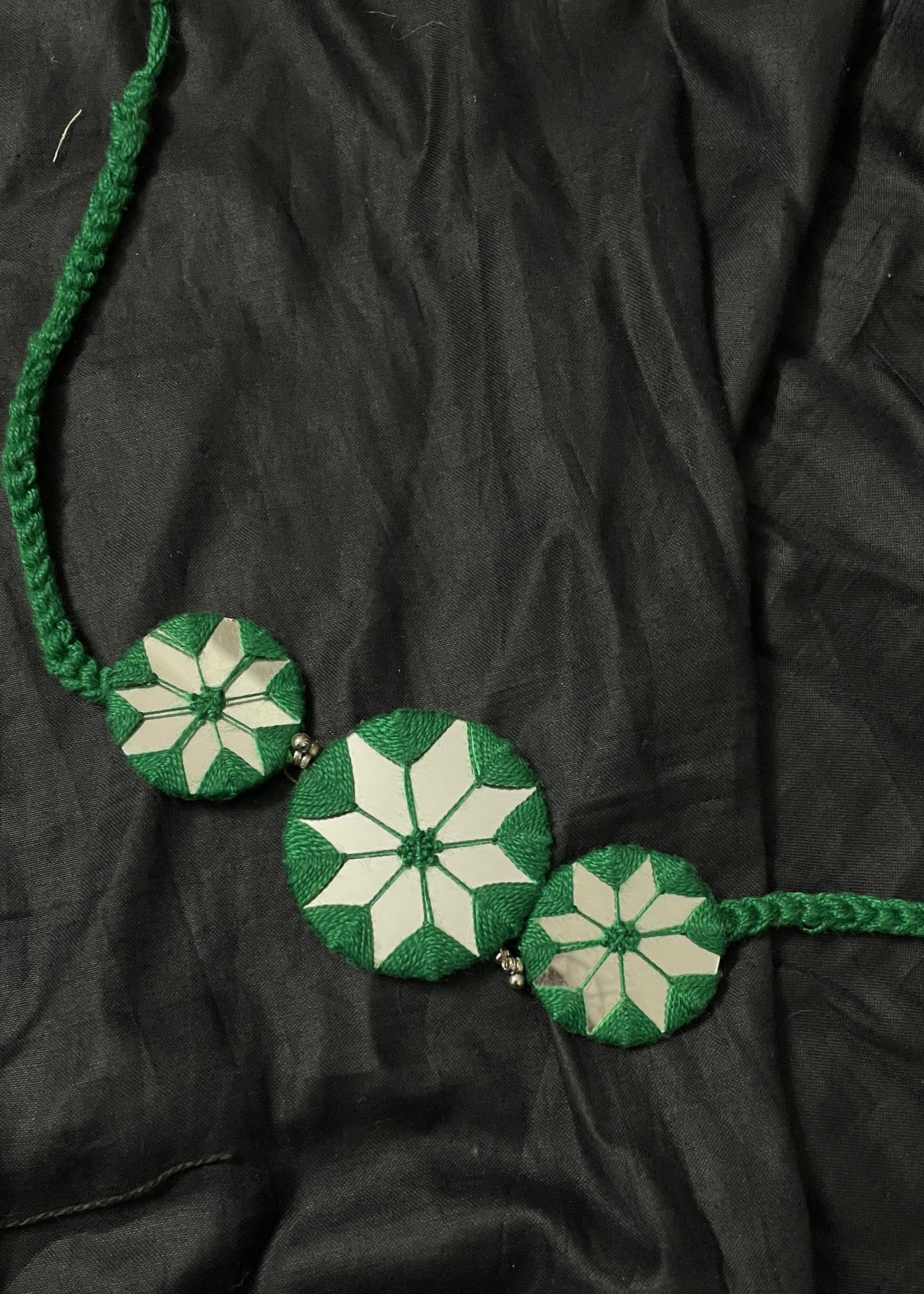 Green Floral Mirror Work Necklace By Gamthi Fashion