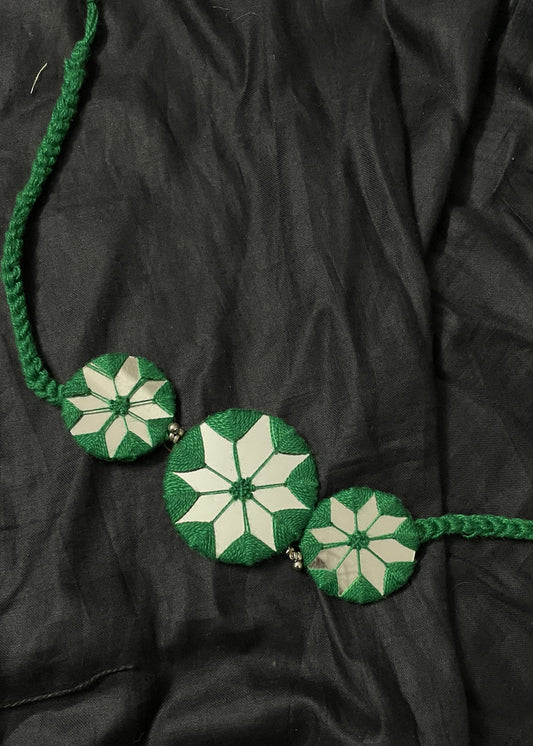Green Floral Mirror Work Necklace By Gamthi Fashion