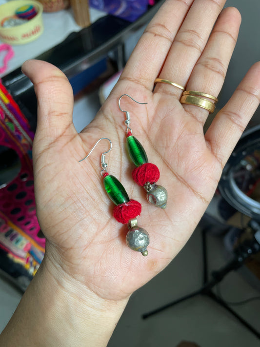 Green Glass Bead Vintage Earring By Gamthi Fashion