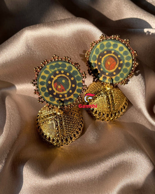 Green Jhumka Earrings By Gamthi Fashion