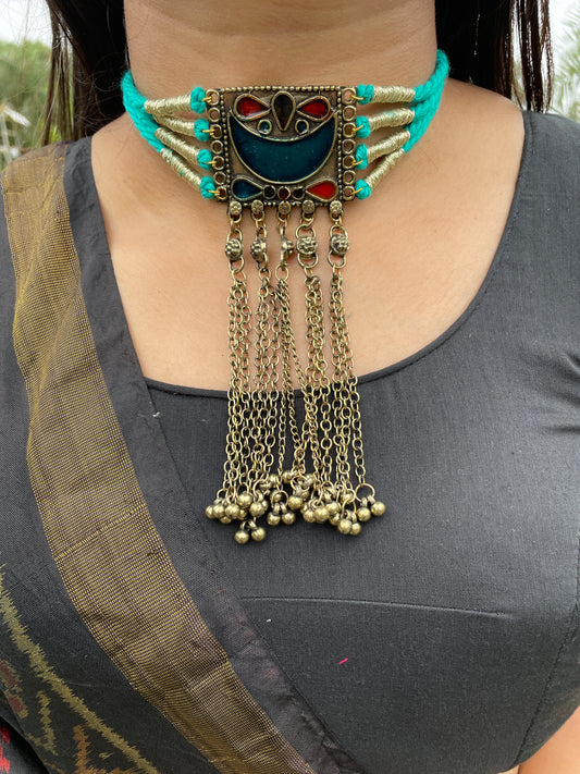 Turquoise Chandrikaa Brass Necklace