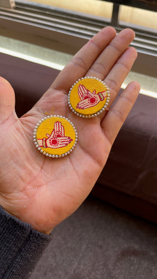 Yellow Mudra Hand Painted Stud