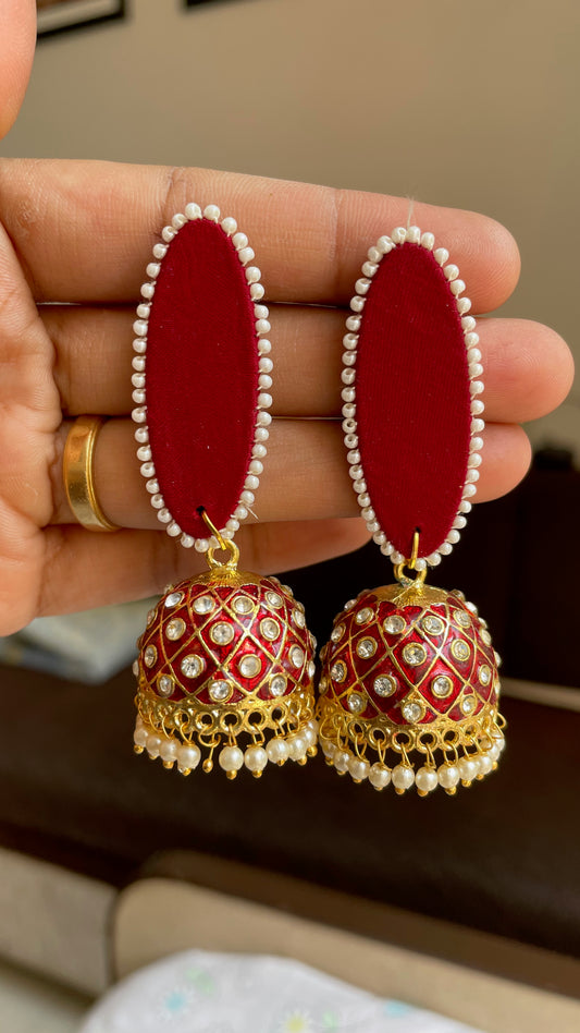 Maroon Kundan Jhumka Earrings