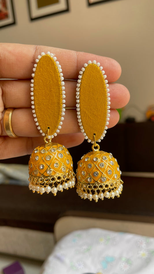 Yellow Kundan Jhumka Earrings