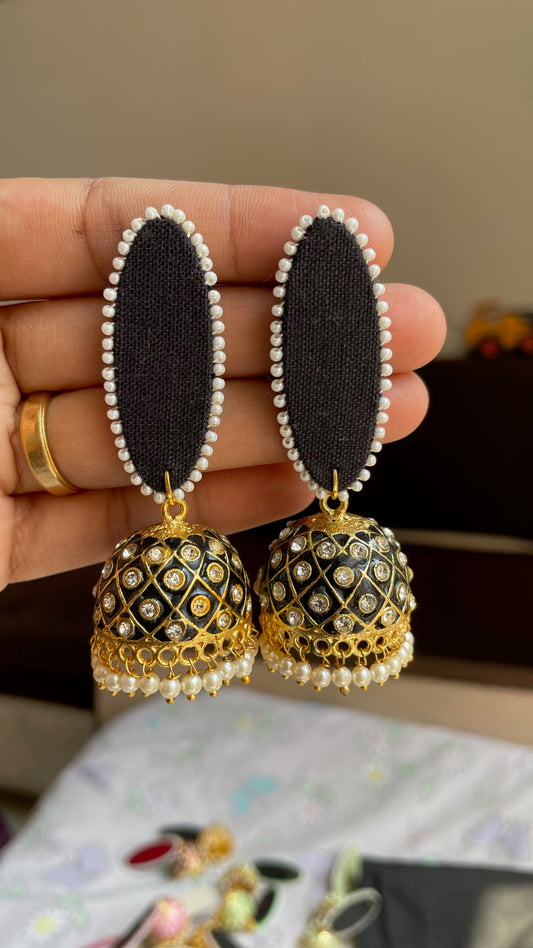 Black Kundan Jhumka Earrings