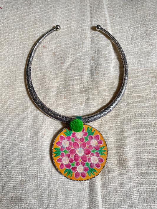 Pink Flower Hand-Painted Necklace