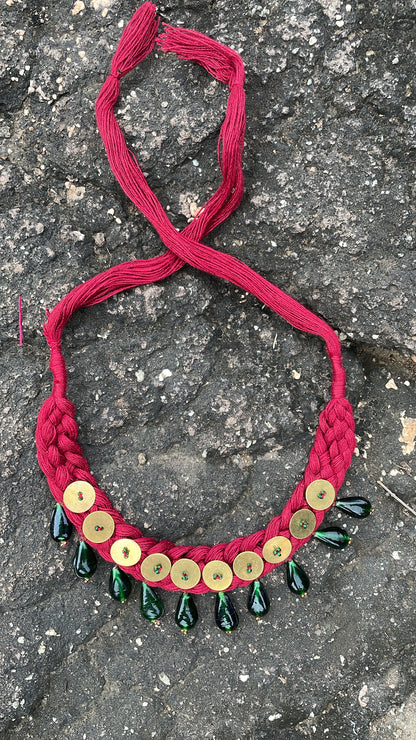 vintage Glass Beads maroon Necklace