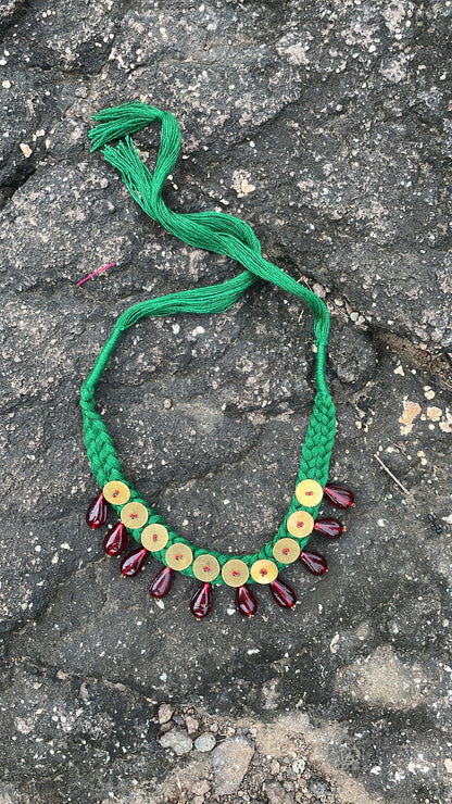 vintage Glass Beads Green Necklace