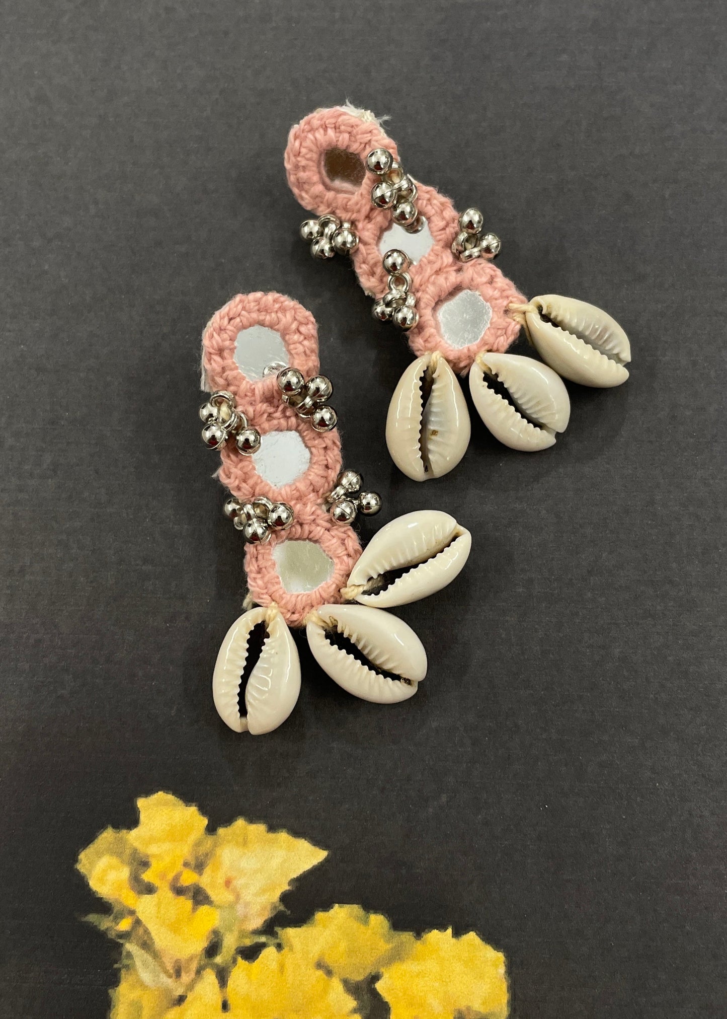 Light Peach Mirror Work Earrings By Gamthi Fashion