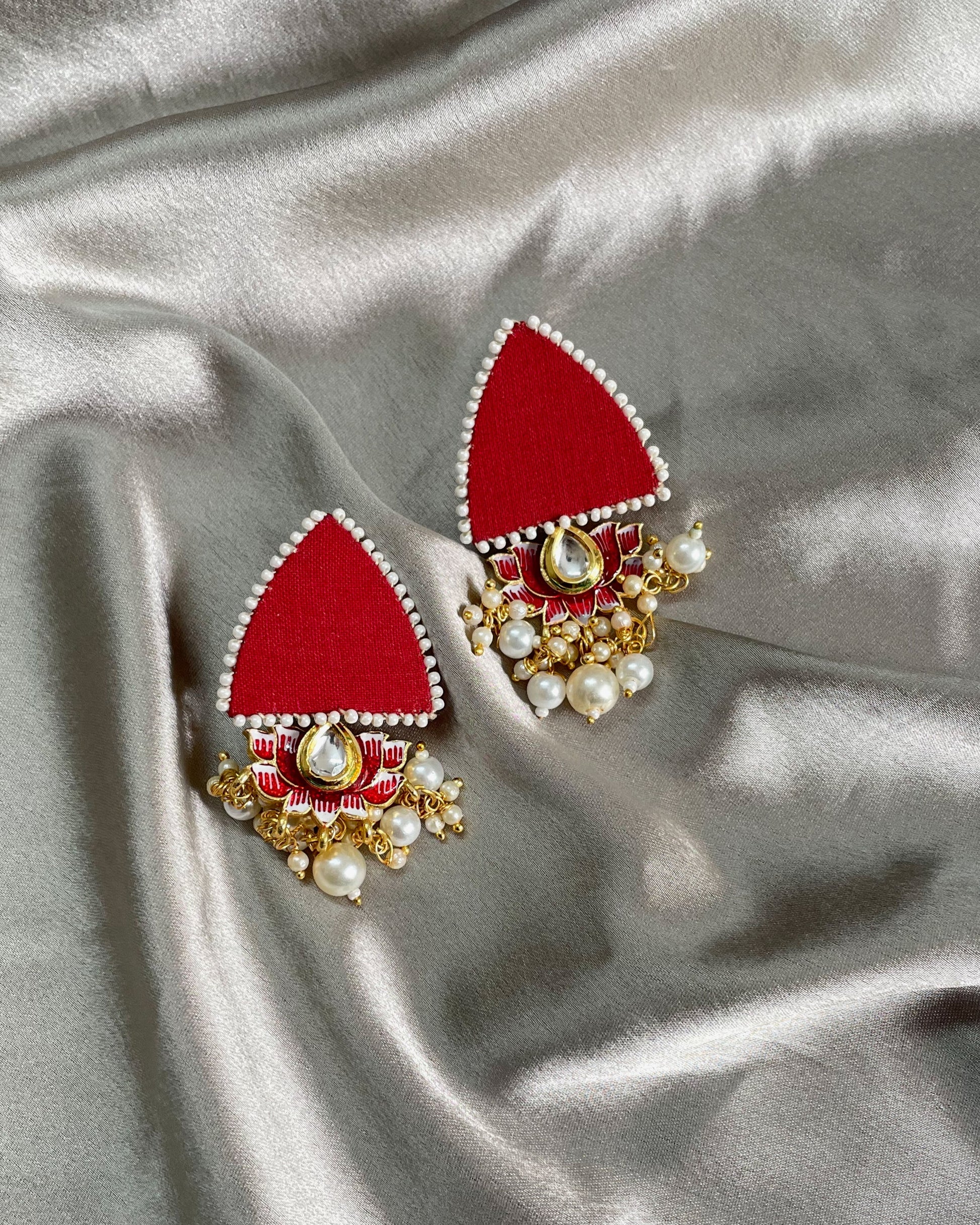 Maroon Lotus Earrings By Gamthi Fashion