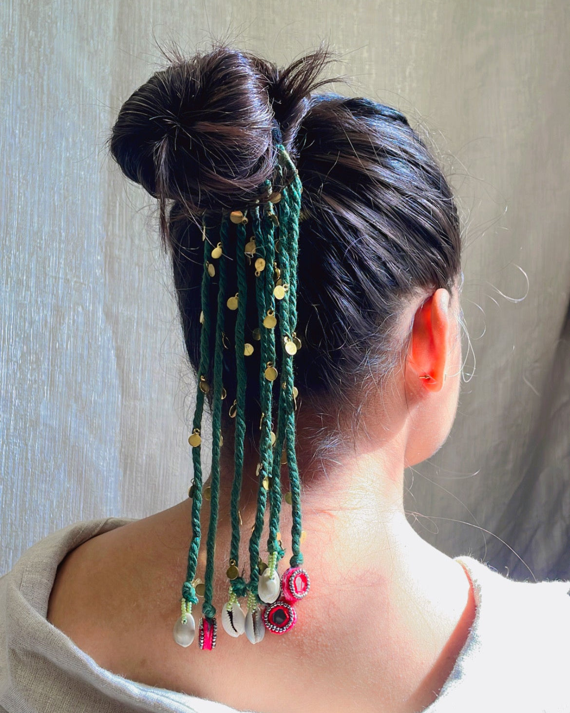 Mehandi Green Twist & Tassel Hair Band (GFP24) By Gamthi Fashion