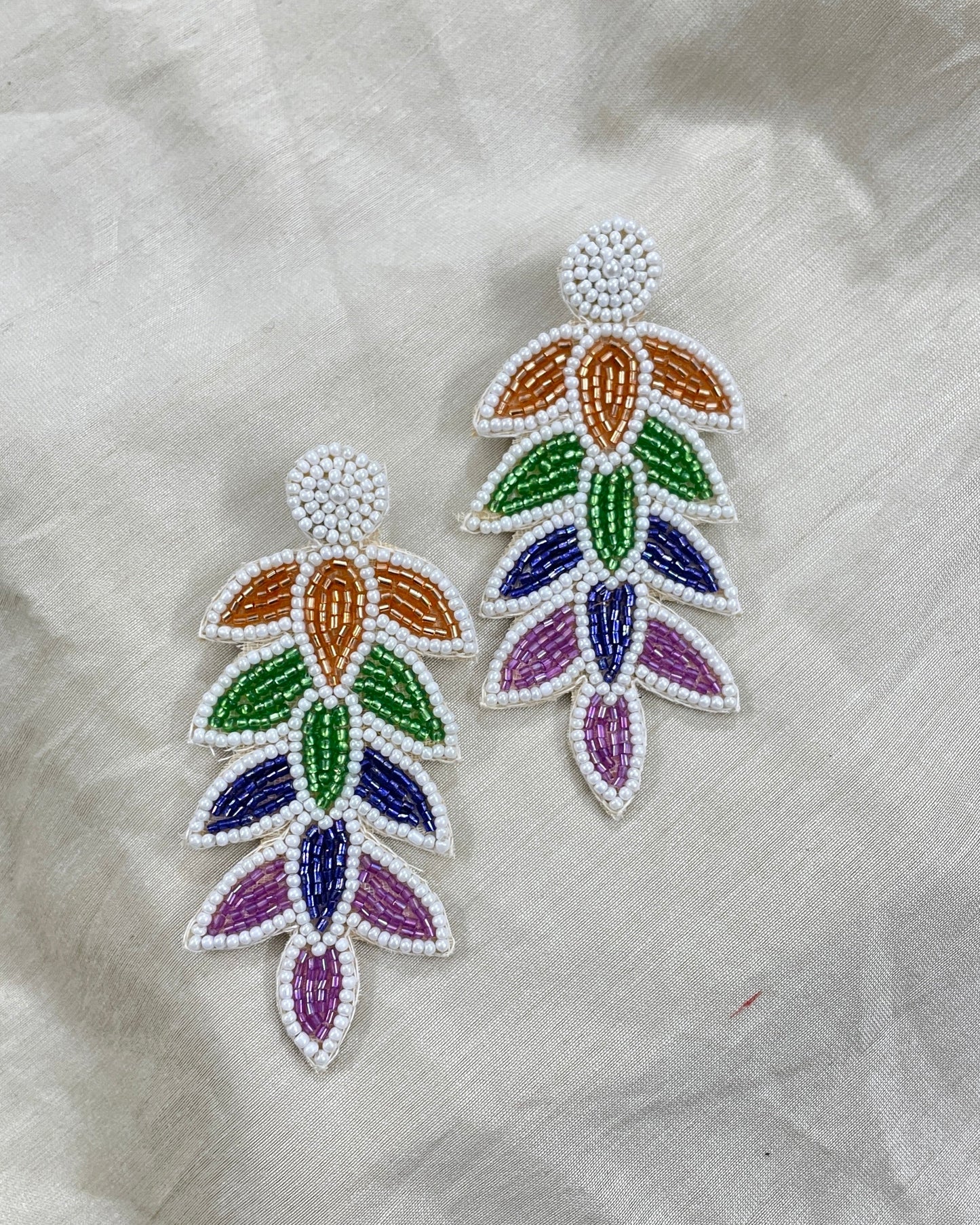 Multicolor Leaf Beaded Earrings By Gamthi Fashion