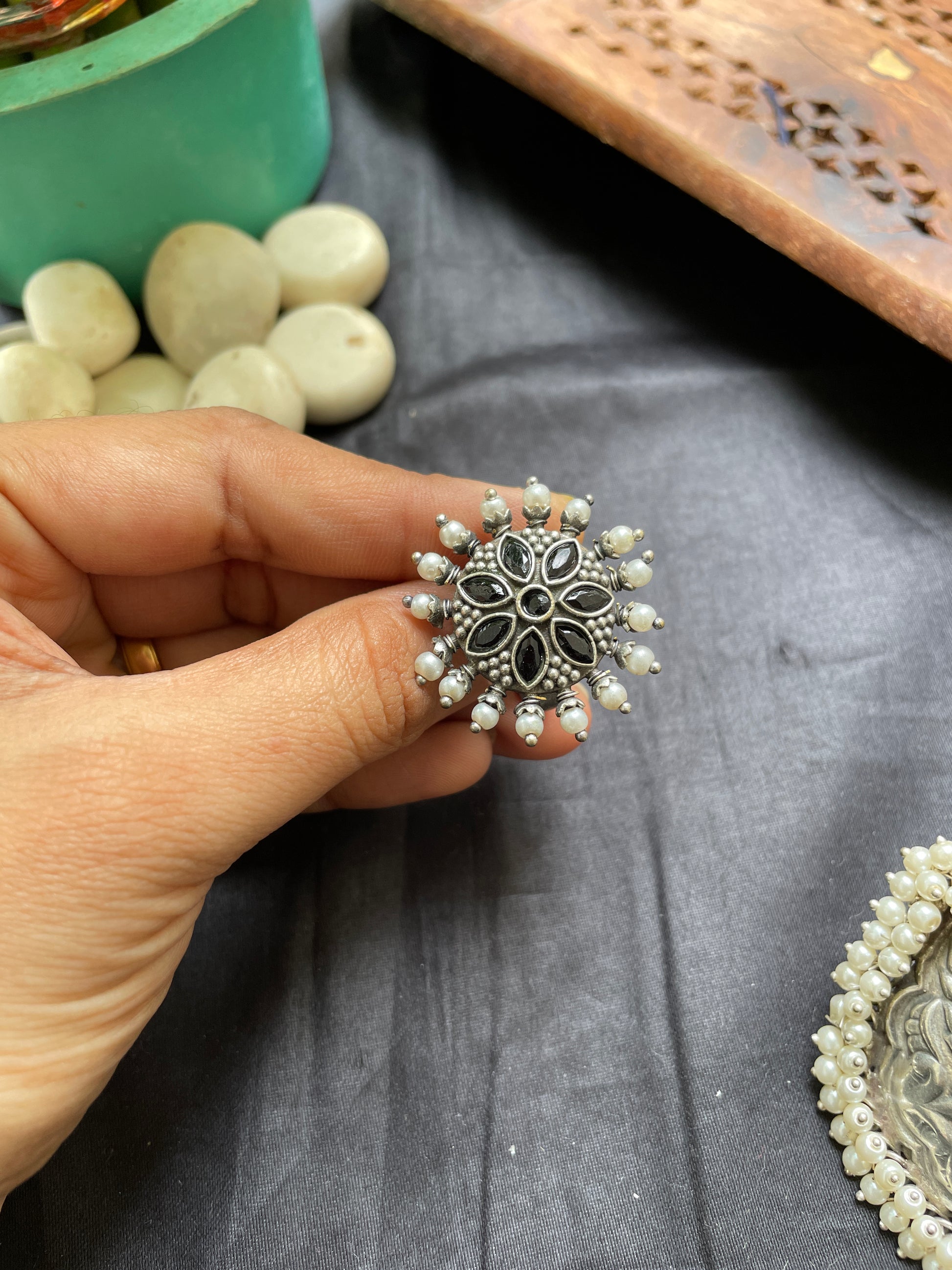 Noir Petal Ring By Gamthi Fashion