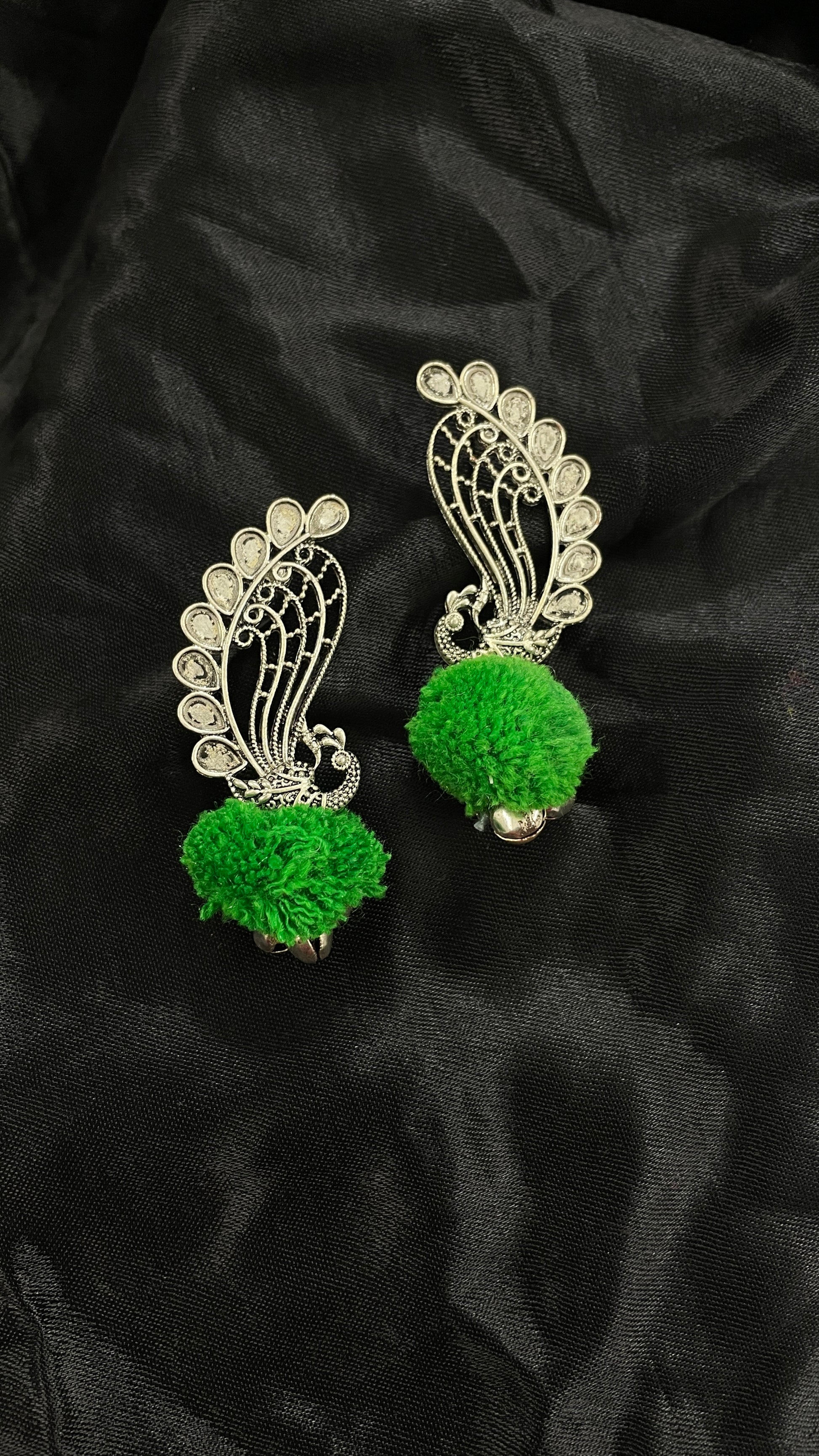 Parrot Green Peacock Oxidize Earrings By Gamthi Fashion