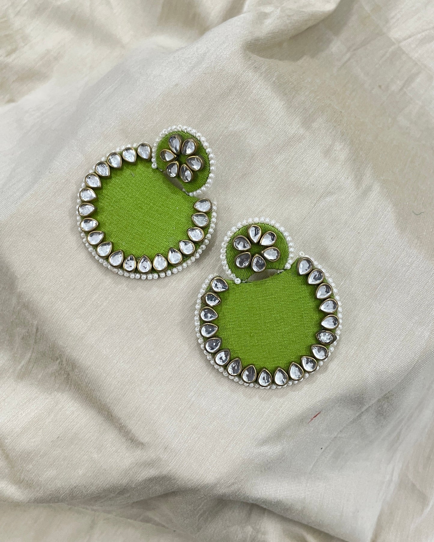 Parrot green Kundan Fabric Earrings By Gamthi Fashion