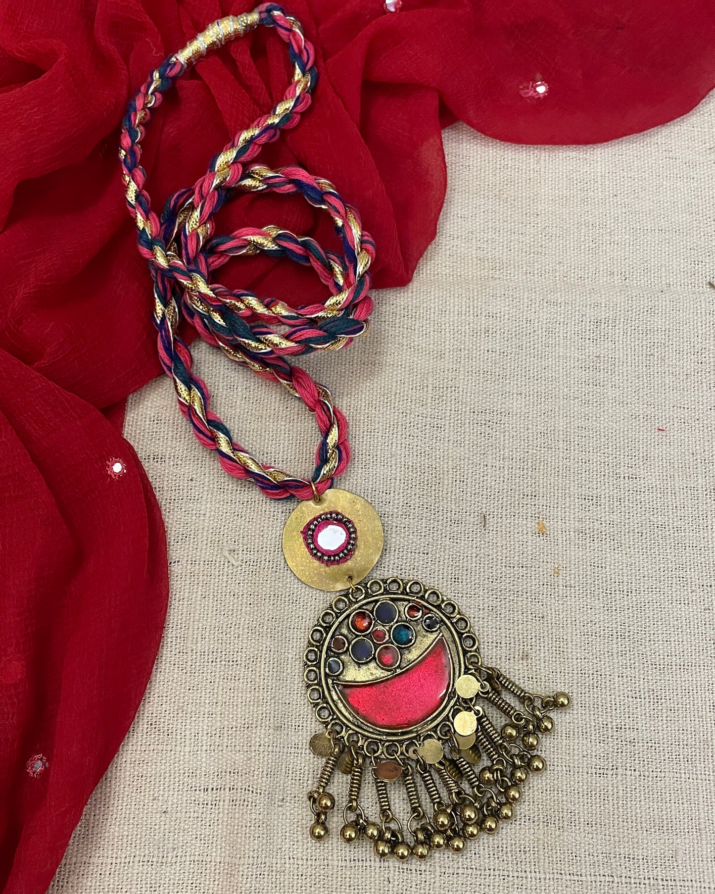 Peach Sunehriya Brass Necklace By Gamthi Fashion