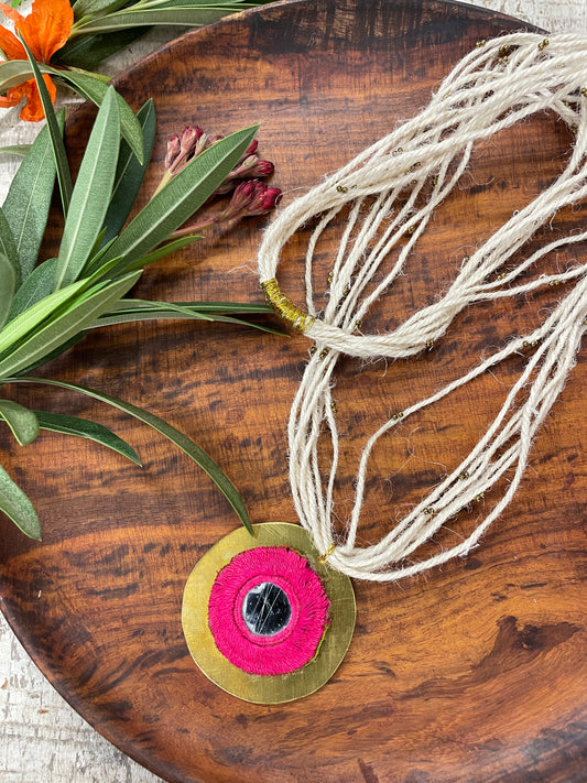 Pink Boho Sunray Handmade Brass Necklace By Gamthi Fashion