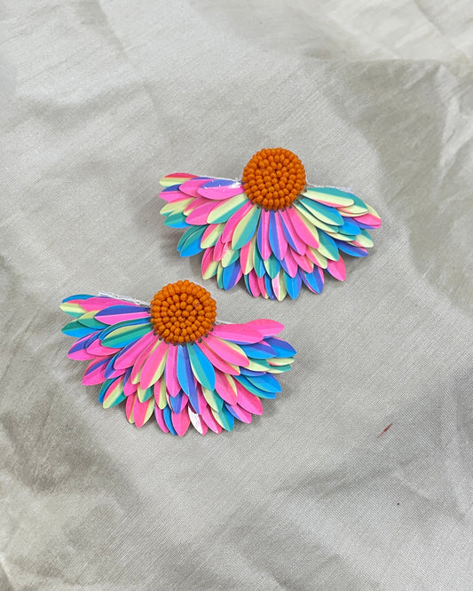 Pink Flower Beaded Earrings By Gamthi Fashion