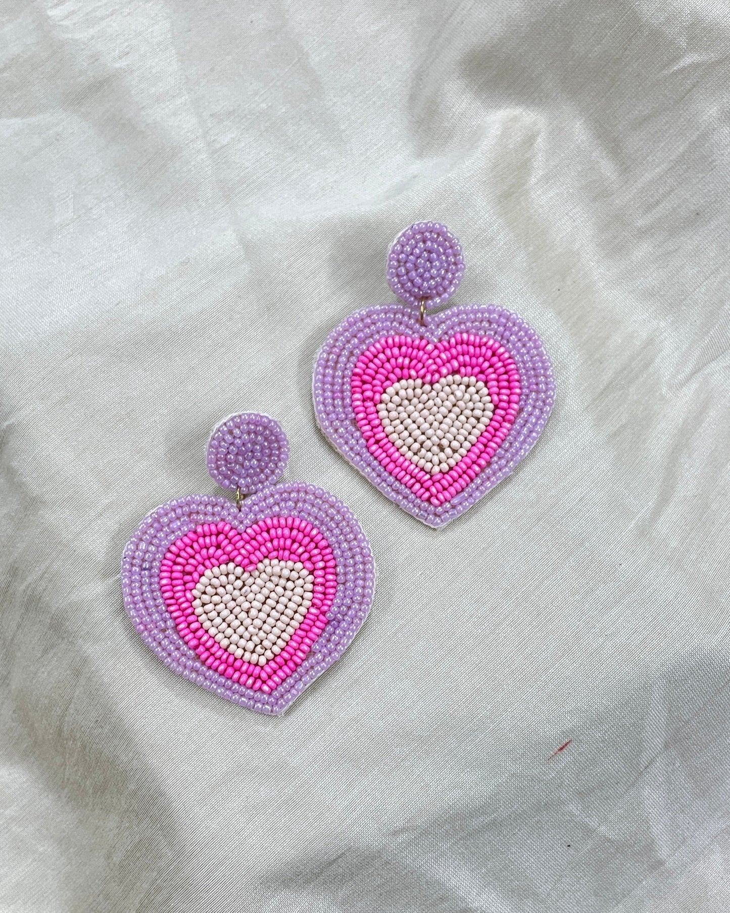 Pink Heart Beaded Earrings By Gamthi Fashion