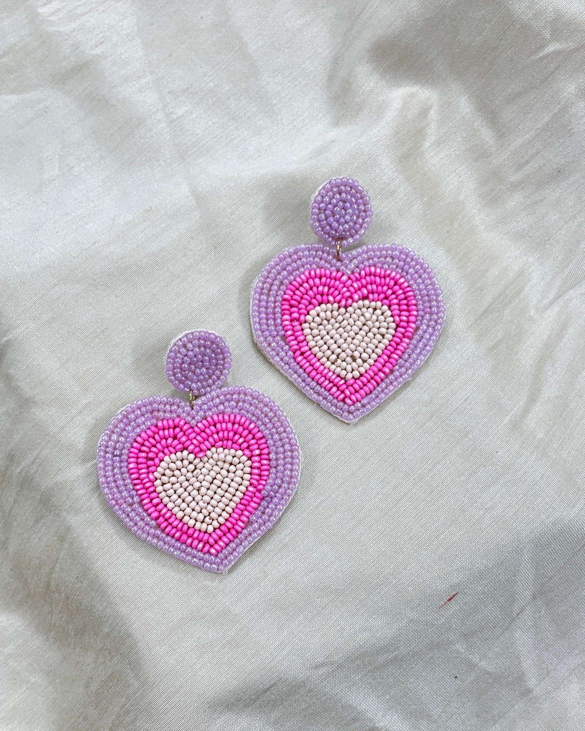 Pink Heart Beaded Earrings By Gamthi Fashion