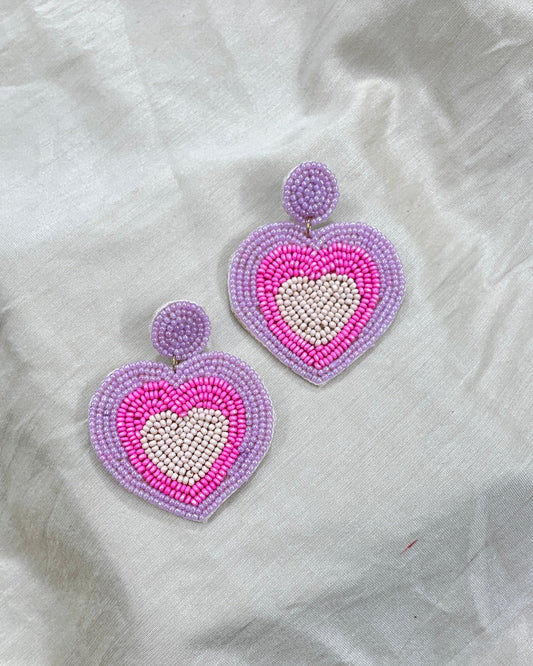 Pink Heart Beaded Earrings By Gamthi Fashion