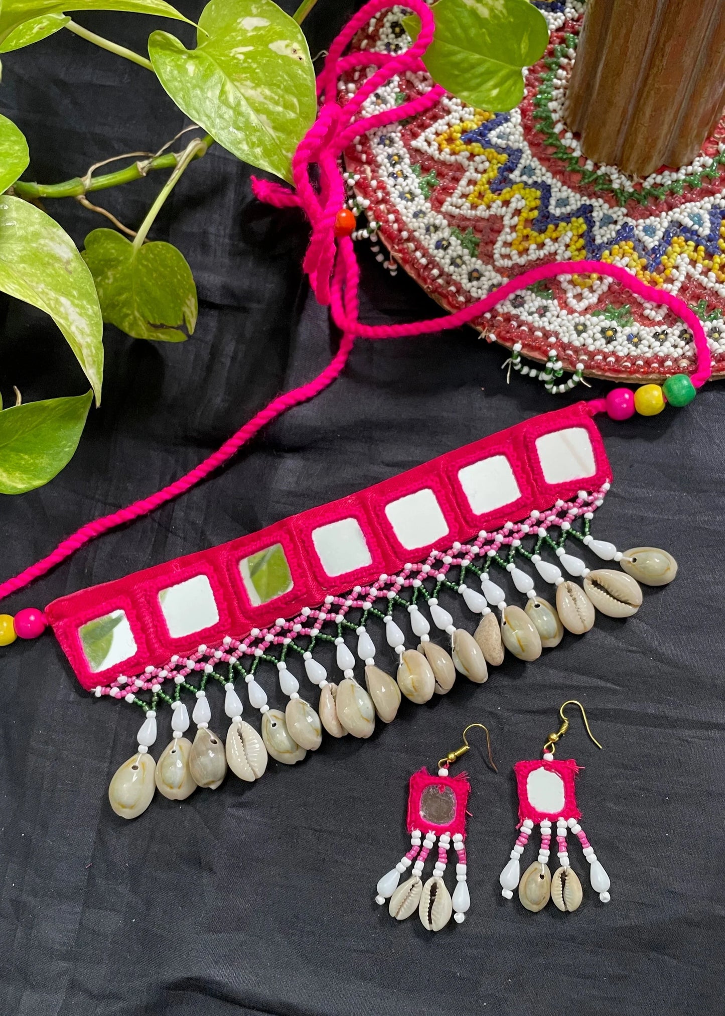 Pink Mirror Work Necklace By Gamthi Fashion 