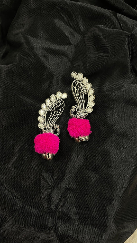 Pink Peacock Oxidize Earrings By Gamthi Fashion