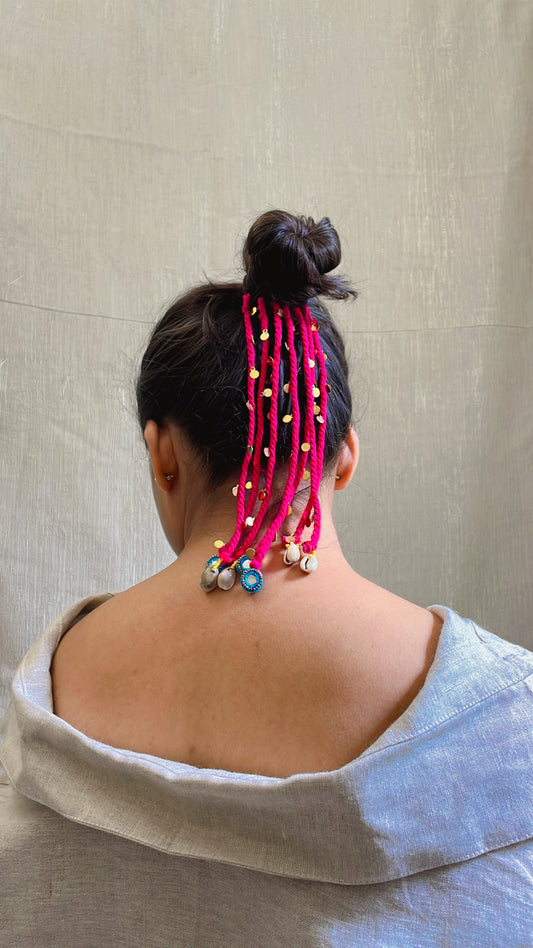 Pink Twist & Tassel Hair Band By Gamthi Fashion