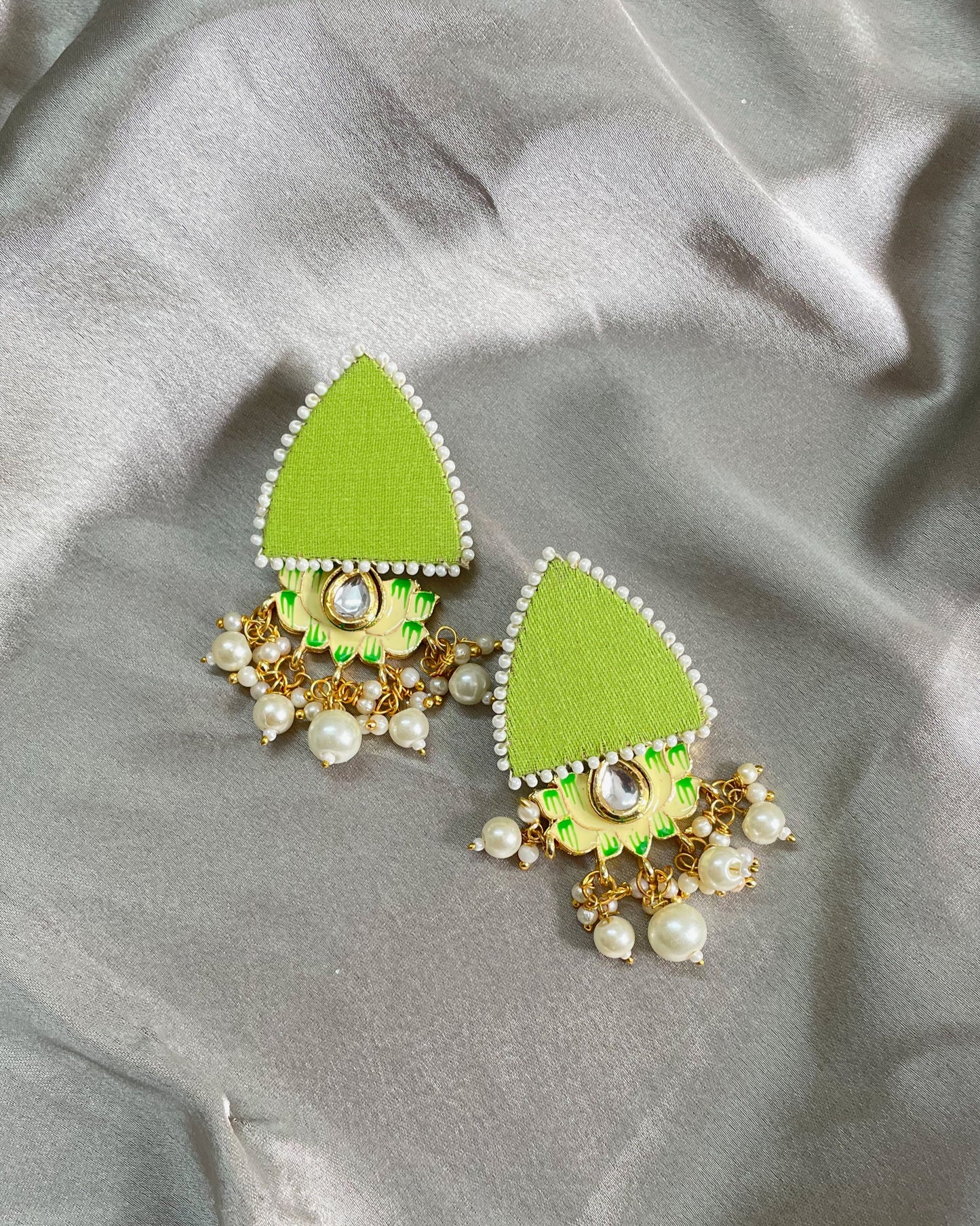 Pista Green Lotus Earrings By Gamthi Fashion