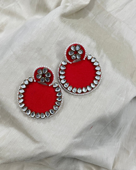 Red Kundan Fabric Earrings By Gamthi Fashion