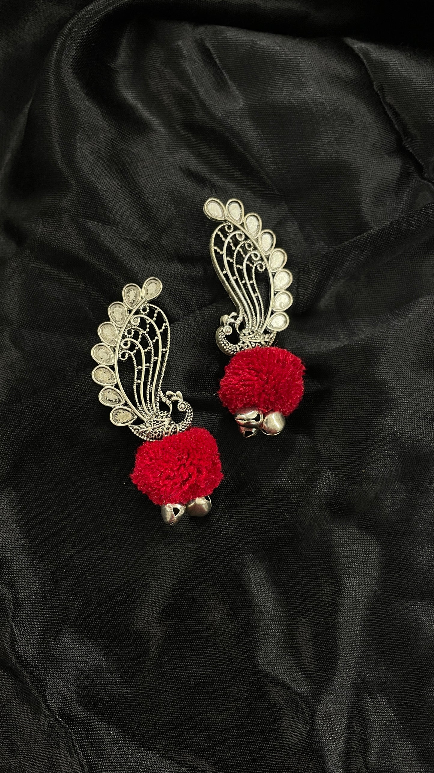 Red Peacock Oxidize Earrings By Gamthi Fashion