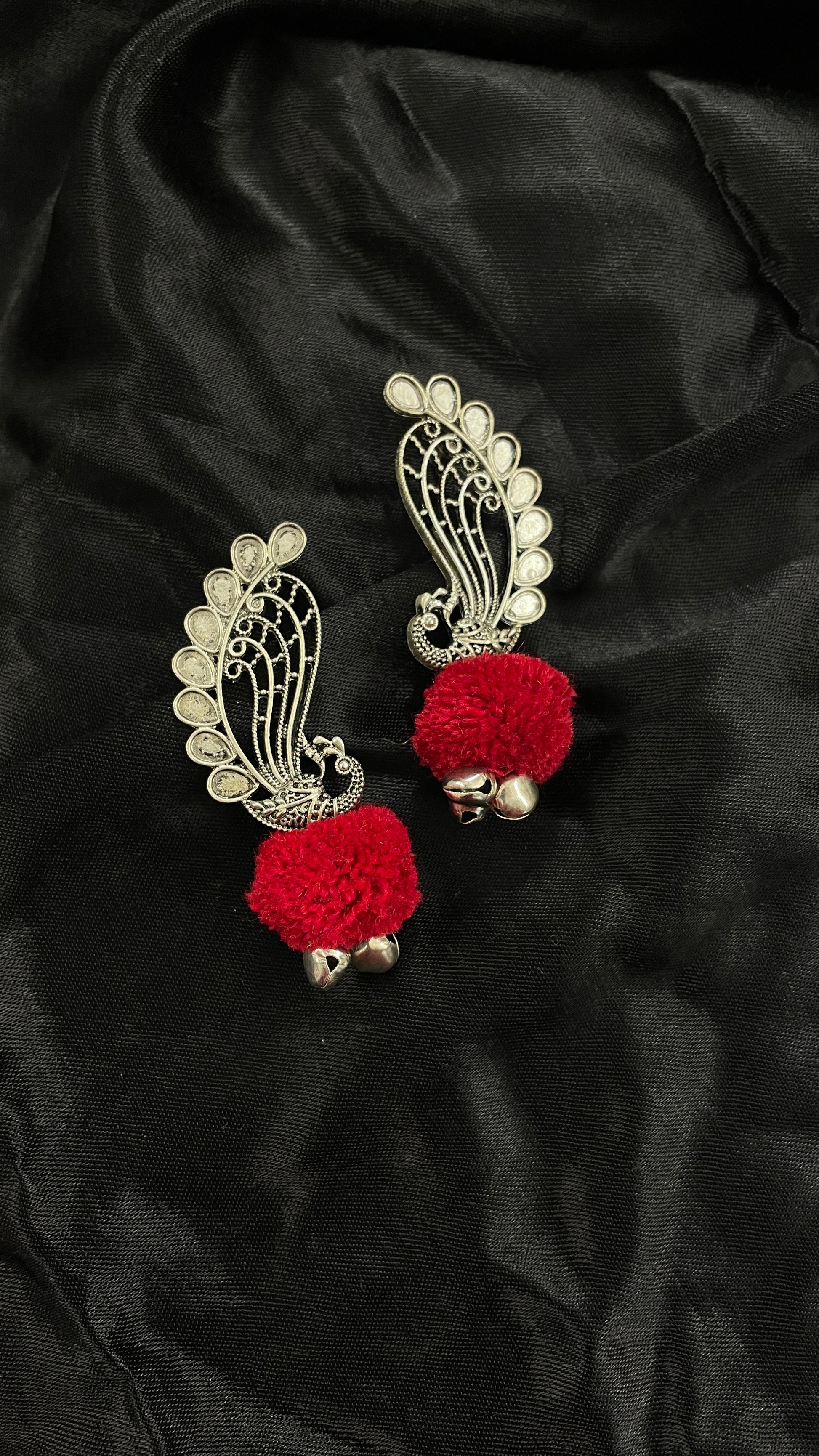 Red Peacock Oxidize Earrings By Gamthi Fashion