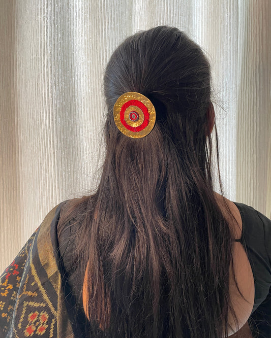 Red Textured Brass Hair Clip 1 By Gamthi Fashion
