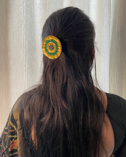 Red Textured Brass Hair Clip By Gamthi Fashion