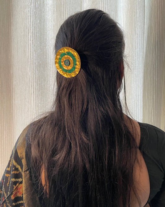 Red Textured Brass Hair Clip By Gamthi Fashion