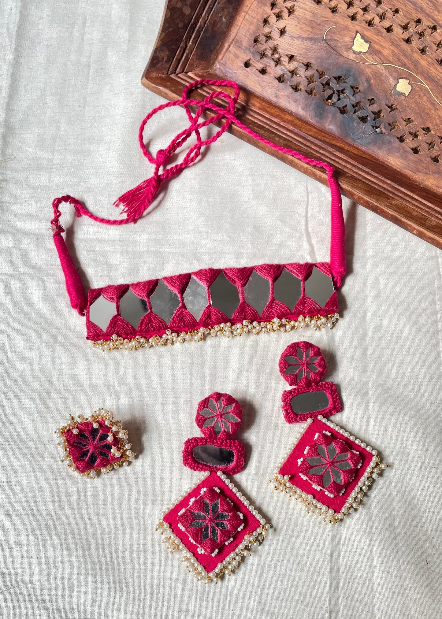 Rosy Dazzle Mirror Work Necklace By Gamthi Fashion