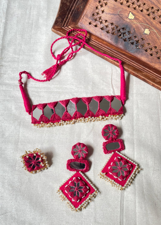 Rosy Dazzle Mirror Work Necklace By Gamthi Fashion
