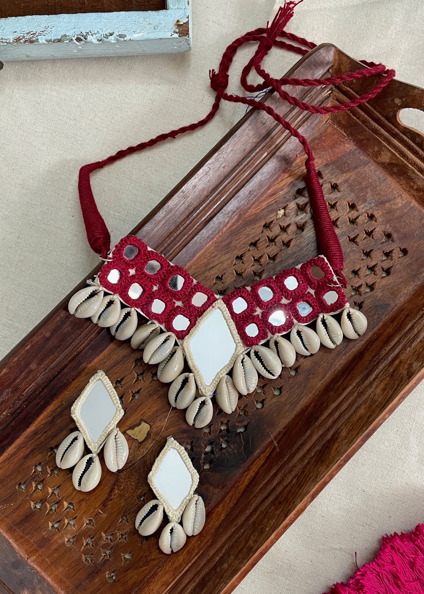 Shell Bloom Mirror Work Necklace By Gamthi Fashion