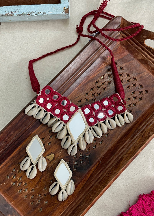 Shell Bloom Mirror Work Necklace By Gamthi Fashion