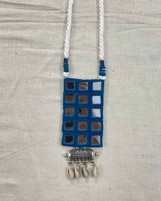Sky Blue Shell Pendant Mirror Neckless By Gamthi Fashion