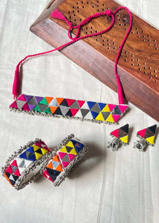 Triangle Pop Mirror Work Necklace By Gamthi Fashion