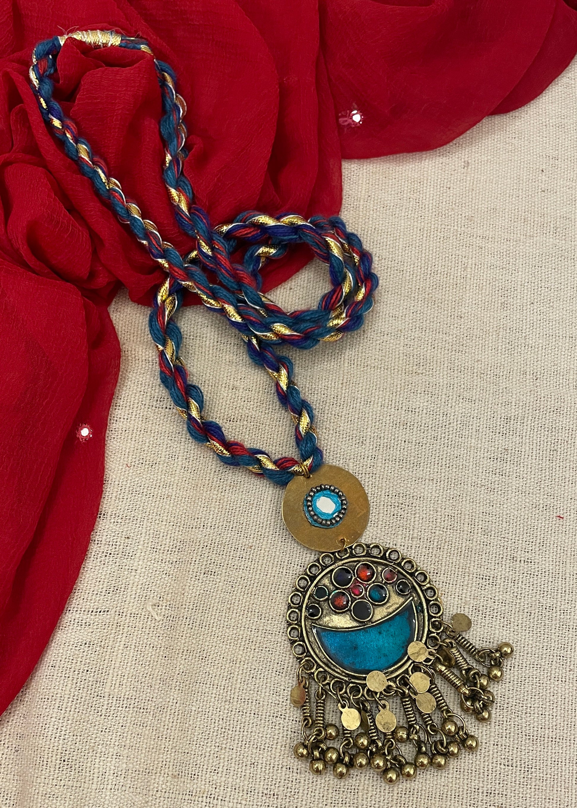 Turquoise Sunehriya Brass Necklace By Gamthi Fashion