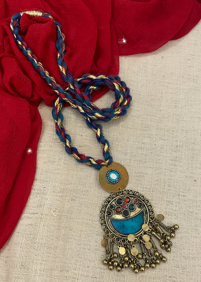 Turquoise Sunehriya Brass Necklace By Gamthi Fashion