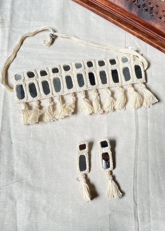 White Mirror Work Necklace By Gamthi Fashion