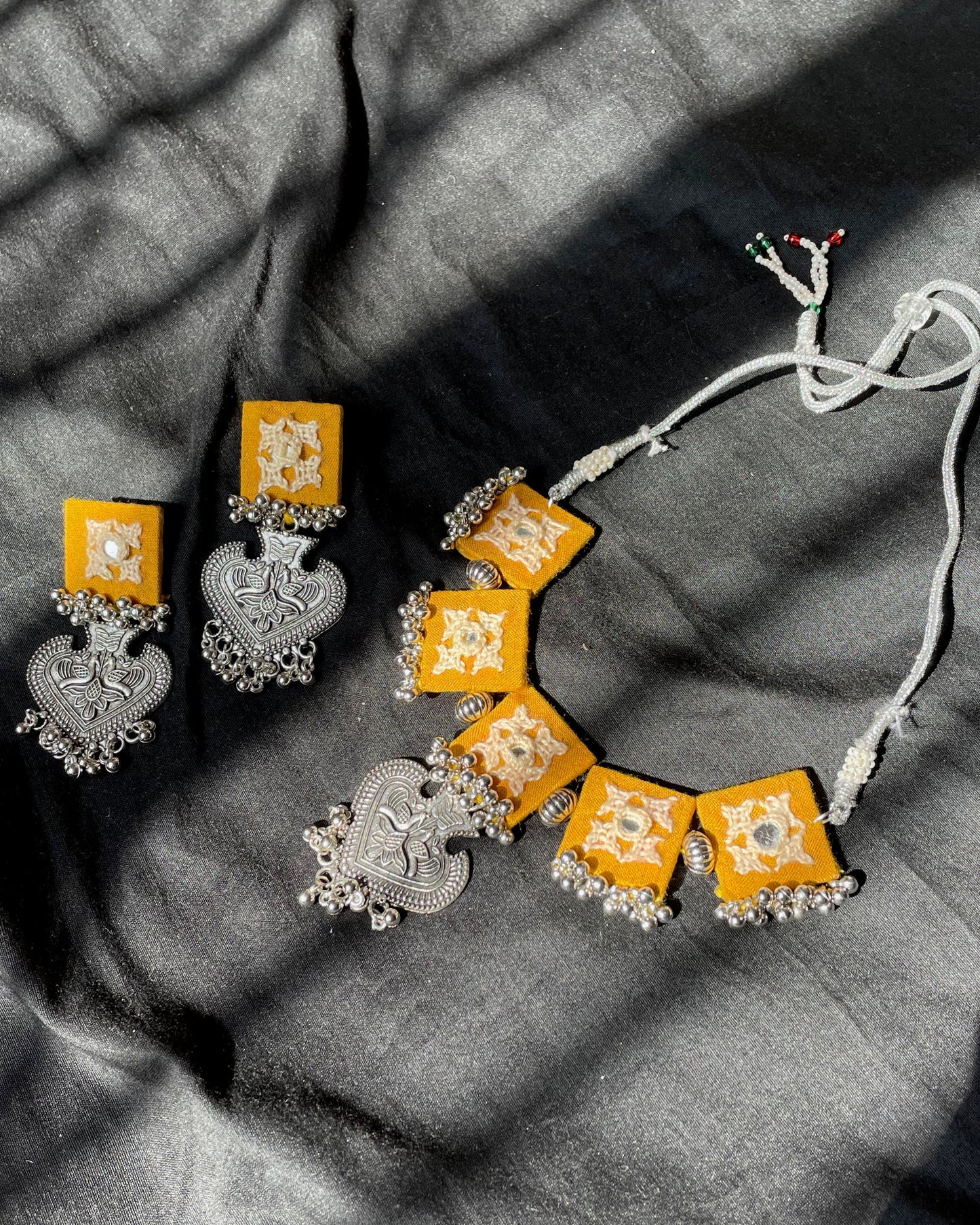 Yellow Kutchi Necklace + Earrings By Gamthi Fashion