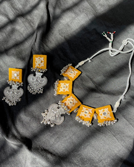 Yellow Kutchi Necklace + Earrings By Gamthi Fashion